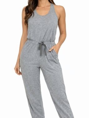 Aerie Gray Sleeveless Racerback Drawstring Waist Track Jumpsuit Size Large